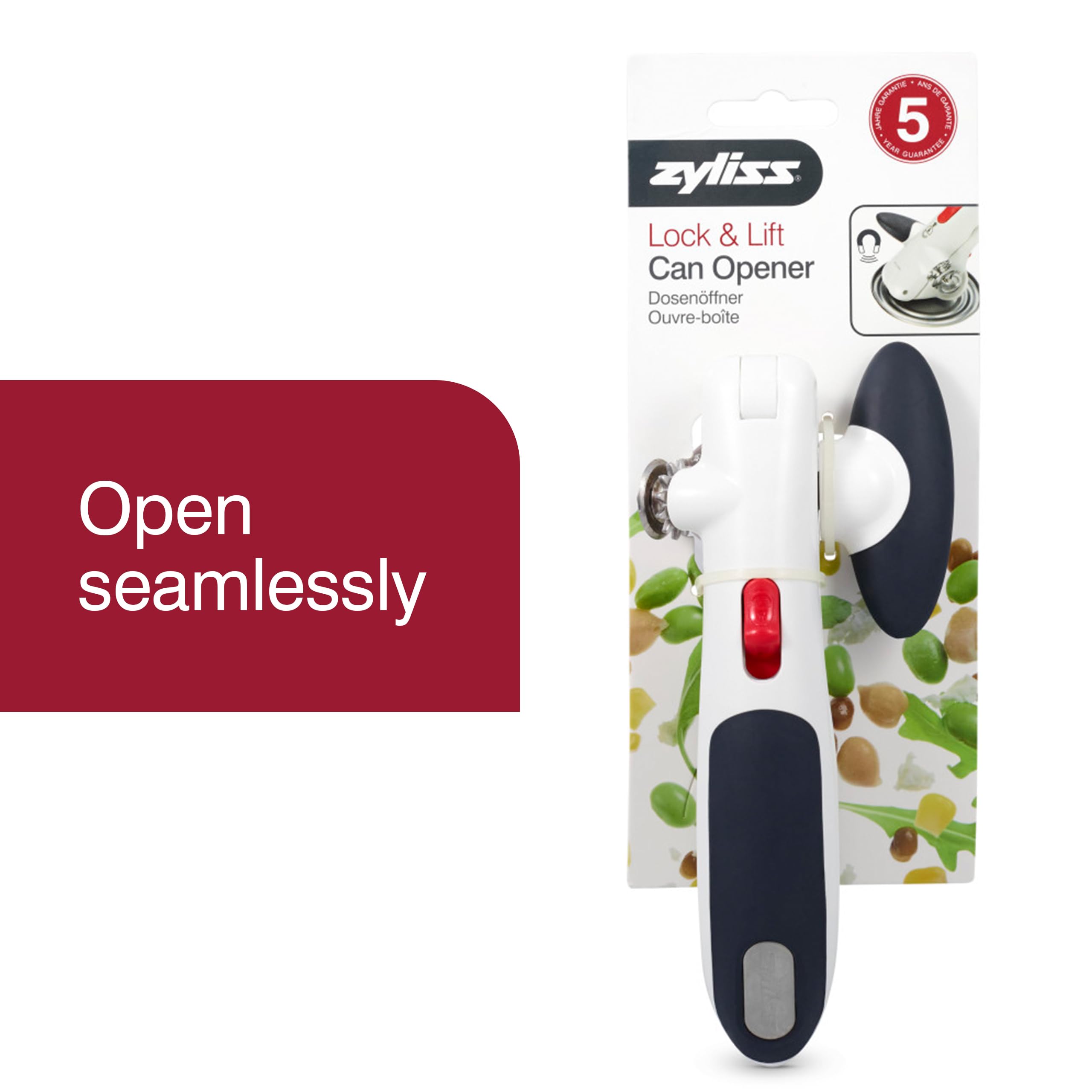 Zyliss Lock N' Lift Can Opener - Manual Can Opener with Locking Mechanism - Safe Magnetic Can Opener - Easy-to-Turn Can Opener - White/Gray