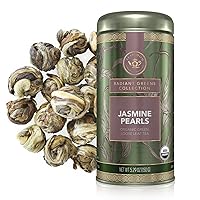 Teabloom Organic Green Tea, Jasmine Pearls Loose Leaf Tea, Captivating and Aromatic Jasmine Tea, USDA Certified Organic, 5.29 oz/150 g Canister Makes 90-120 Cups
