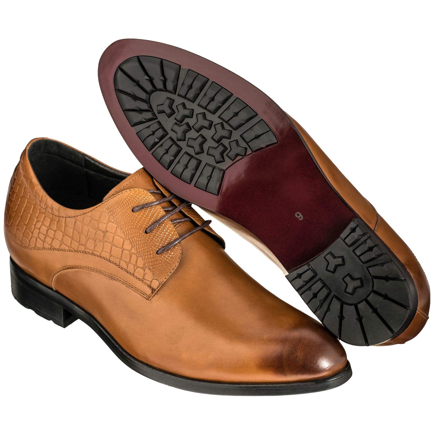 CALTO Height Increasing Elevator Shoes 3 Inches Taller - Leather Dress Shoes - Men Invisible Elevated High Heels Oxfords
