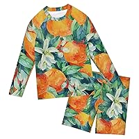 Watercolor Orange Fruit Boys Rash Guard Sets Swimsuits Long Sleeve Bathing Suit Bathing Suit Swimwear