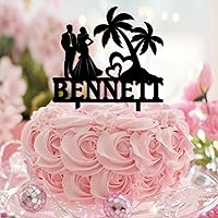 Beach Theme Mr & Mrs Cake Cupcake Toppers Tropical Engagement Script Font Cup Cake Topper for Party Baby Shower Food Picks Cake Decorations Cute Fabulous Custom Name Date Calligraphy Acrylic Black