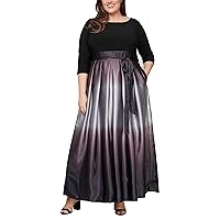 S.L. Fashions Women's Plus Size Long 3/4 Sleeve Satin Party Dress with Pockets