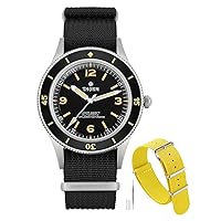 Thorn 50-Fathoms Automatic Dive Watch for Men with Yellow 20mm Nylon Watch Strap, Military-Style