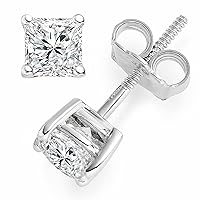 2 ct Princess Cut Solitaire Stud Earrings Diamond 14k White Gold Plated Screw Back