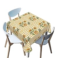 Sunflower Pattern Square Tablecloth,Stripe Theme,Washable Square Table Cloths Decorative Fabric Table Cover,for Banquet, Parties,Dinner,Kitchen,Wedding,Holiday（Yellow，52 x 52 Inch）