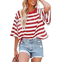 COTECRAM Women's Striped Oversized T Shirts Round Neck Tees Summer Half Sleeve Comfy Cozy Cotton Tunic Tops Trendy 2024