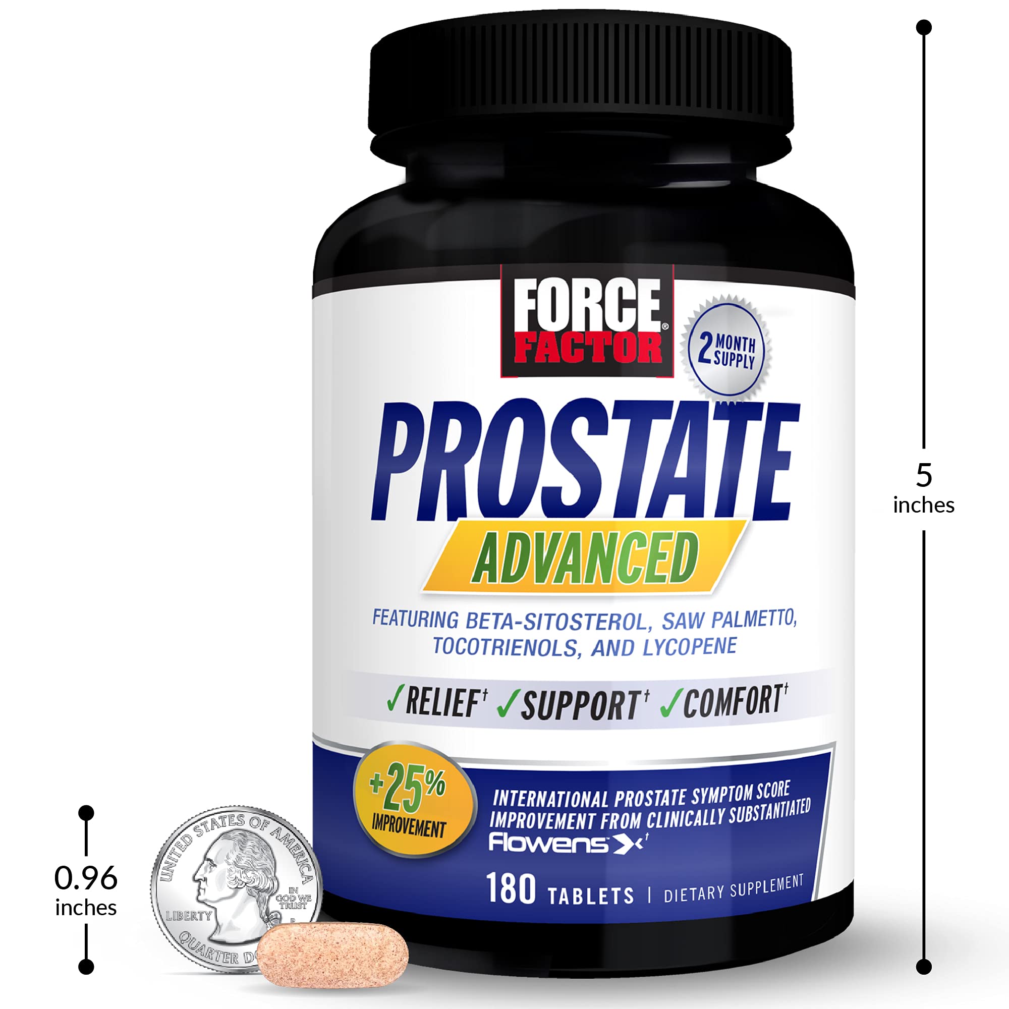 Force Factor Prostate Advanced, Health Supplement for Men for Reducing Nighttime Bathroom Trips, Bladder & Urinary Relief, with Saw Palmetto, Beta-Sitosterol, 180 Tablets (1-Pack)