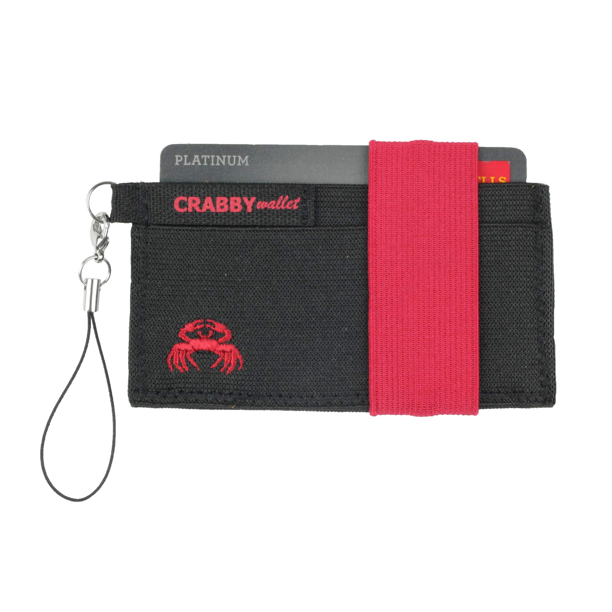 Crabby Gear - Front Pocket Wallet - Minimalist Wallet - Red - Elastic - Everyday Carry Cards, Cash, Phone, Keys - Securely Holds for Easy Access - Lobster Claw Keychain Included- Ultra Thin 4