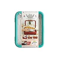 Fancy Panz Premium Dress Up & Protect Your Foil Pan, Made in USA. Hot/Cold Gel Pack, One Half Sized Foil Pan & Serving Spoon Included. Stackable for easy travel. (Aqua)