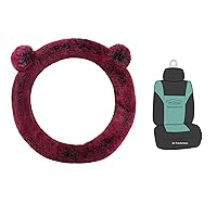FH Group Fluffy Koala Bear Steering Wheel Cover (Burgundy) with Gift- Universal Fit for Cars Trucks and SUVs