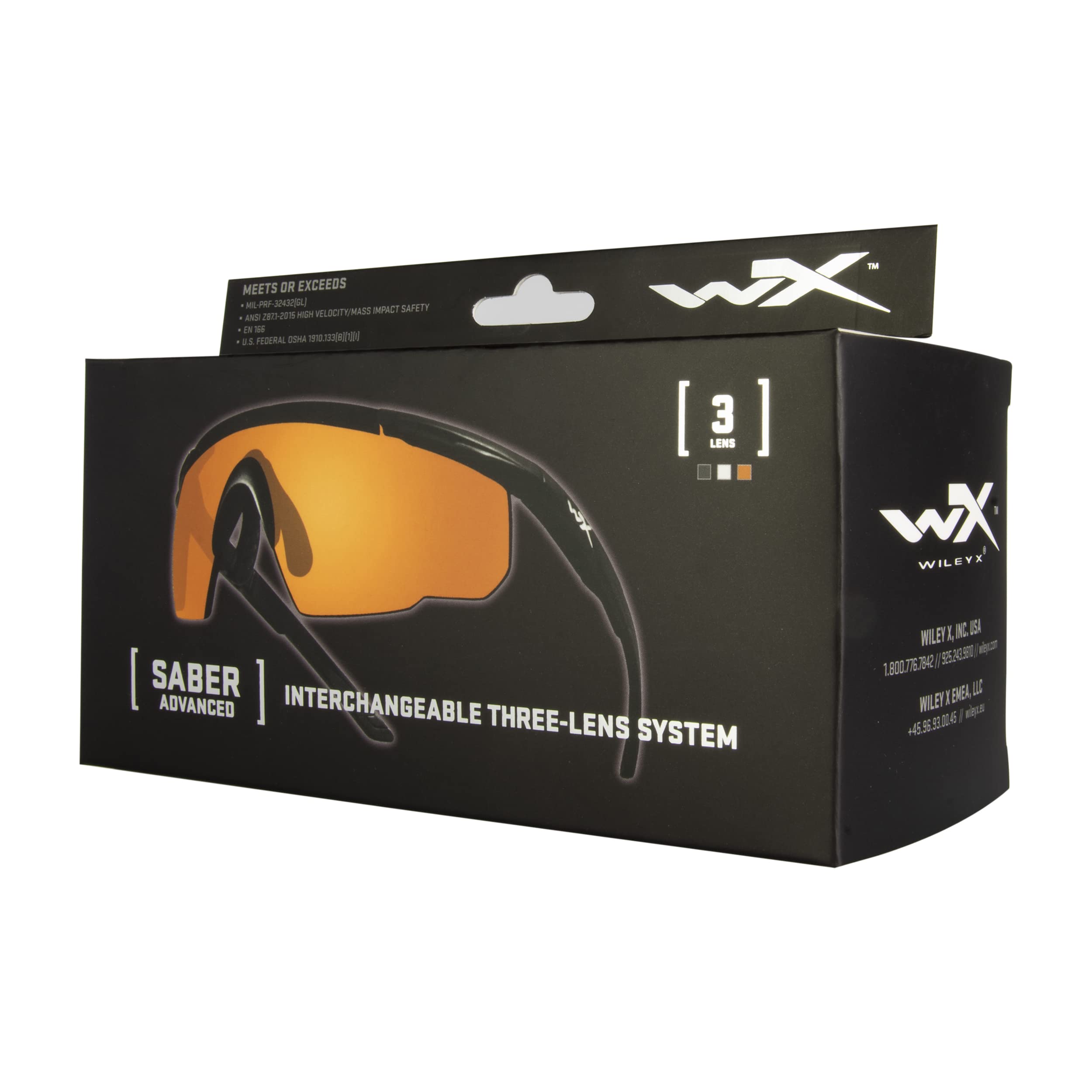 Wiley X Saber Advanced Shooting Glasses ANSI Z87.1+ Safety Sunglasses for Men UV and Eye Protection for Hunting and Shooting Matte Black Frames, Changeable Lenses, Ballistic Rated