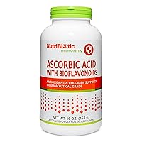 NutriBiotic - Ascorbic Acid with Bioflavonoids Powder, 16 Oz | Highly Soluble Antioxidant & Collagen Support Supplement | 2000 Mg Vitamin C with Lemon Bioflavonoid Complex | Vegan, Gluten & GMO-Free