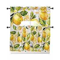 Lemon Summer Kitchen Curtains Swag Valance and Tier Curtains Set 36 Inch Length, Rod Pocket Drape Panels Pair Swag Curtains for Bathroom/Cafe/Window Botanical Tropical Fruit Watercolor