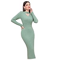 TLULY Sweater Dress for Women Keyhole Neck Cable Knit Sweater Dress Sweater Dress for Women (Color : Mint Green, Size : Small)