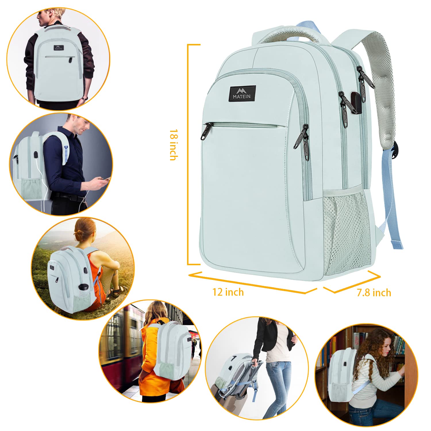 Travel Laptop Backpack, Lightweight Anti Theft College Backpack with USB Charging Port, Water Resistant Slim Travel Laptop Bag Fit 15.6 Inch Computer Durable Casual Daypack Backpack Gift for Women Men