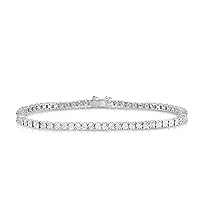 1/10-1 Cttw Lab Grown Diamond Tennis Bracelet for Women Rhodium Plated Sterling Silver 7 Inch Color F-G Clarity VS2