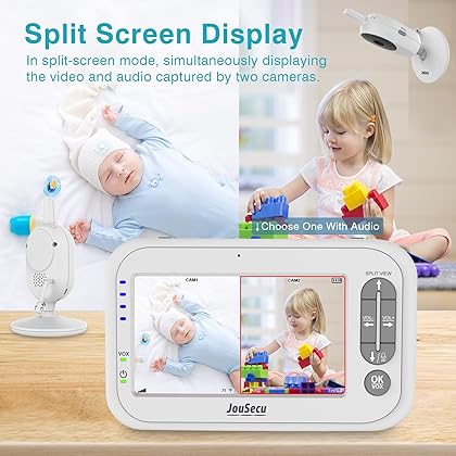 JouSecu Baby Monitor with 2 Cameras, Video Baby Monitor, 4.3