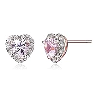Amazon Essentials 18K Rose Gold Over Sterling Silver Created Pink Sapphire and 1/5th Carat Total Weight Lab Grown Diamond Heart Halo Stud Earrings (previously Amazon Collection)