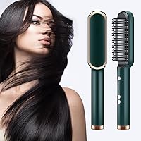 Hair Straightener Brush with 5 Temp,Negative Ion Styling Comb, 2 in 1 Hair Straightener Brush and Curler, Portable Electric Straightening Comb Heated Hair Brush 33s Fast Heating Anti-Scald(Green)