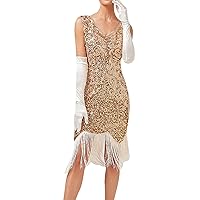 Women's Sparkly Sequin Sleeveless V Neck Mesh Cocktail Party Short Prom A Line Formal Dress Beach Dresses for Women