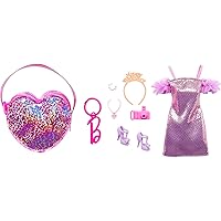 Barbie Clothes, Deluxe Clip-On Bag with Birthday Outfit and Five Themed Accessories Dolls