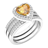 Dazzlingrock Collection 7mm Heart Shape Gemstone & Round White Diamond Halo Style Double Band Engagement Ring Set for Women (Diamond 0.60 ctw, Color I-J, Clarity I2-I3) in 925 Sterling Silver