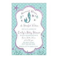 30 invitations mermaid girl baby shower party personalized purple teal photo paper