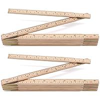 2 Pack Wood Folding Rule, 6.5FT 2M Foldable Ruler with Inch and Metric Measurements for Lineman Carpenter Electrician Engineers