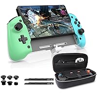 NexiGo Switch Accessories Holiday Bundle, Enhanced Switch/Switch OLED Controller (Green & Blue) for Handheld Mode, 6-Axis Gyro, Mapping, Vibration, Game Storage Case with 10 Game Card Holders