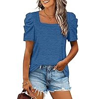 XIEERDUO Women Shirts Square Neck Puff Sleeve Tops Casual Tshirts Flowy