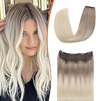 XDhair Wire Hair Extensions Real Human Hair Ombre Ash Brown to Platinum Blonde Color 18Inch 80 Grams Secret Wire Invisible Wire Hair Extensions(#8/60-18inch)