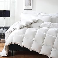 DOWNCOOL Feather Down Comforter Queen Size, All Season White Down Duvet Insert Queen with 100% Cotton Cover, Ultra Soft Fluffy Luxurious Hotel Bedding Comforters with 8 Corner Tabs, 90