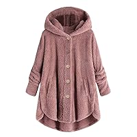 Hooded Faux Fur Coats Long Teddy Bear Jacket Button Fluffy Pullover Loose Sweater