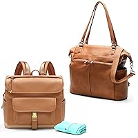 MOMINSIDE Diaper Bag Tote Leather Diaper Bag Backpack for Mom Dad Large Travel Diaper Tote Baby Bag for Boys Girls with 4 Insulated Pockets, Changing Station, Shoulder Straps(Brown)