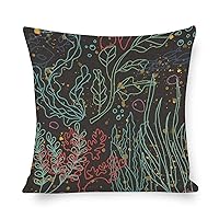 Cotton and Linen Throw Pillow Case Vintage Farmhouse Dark Background Aquatic Plants Small Fish Coral Bubble Gold Decorative Square Accent Pillow Cushion Covers for Sofa Couch Bed Home Decor