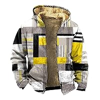 Men's Winter Jacket Zipper Fleece Sweatshirt Sherpa Lined Hooded Warm Winter Coats Fashion Print Outdoor Sweatshirts