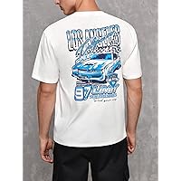 Men's T-Shirts 1pc Car & Letter Graphic Tee T-Shirts for Men (Color : White, Size : X-Large)