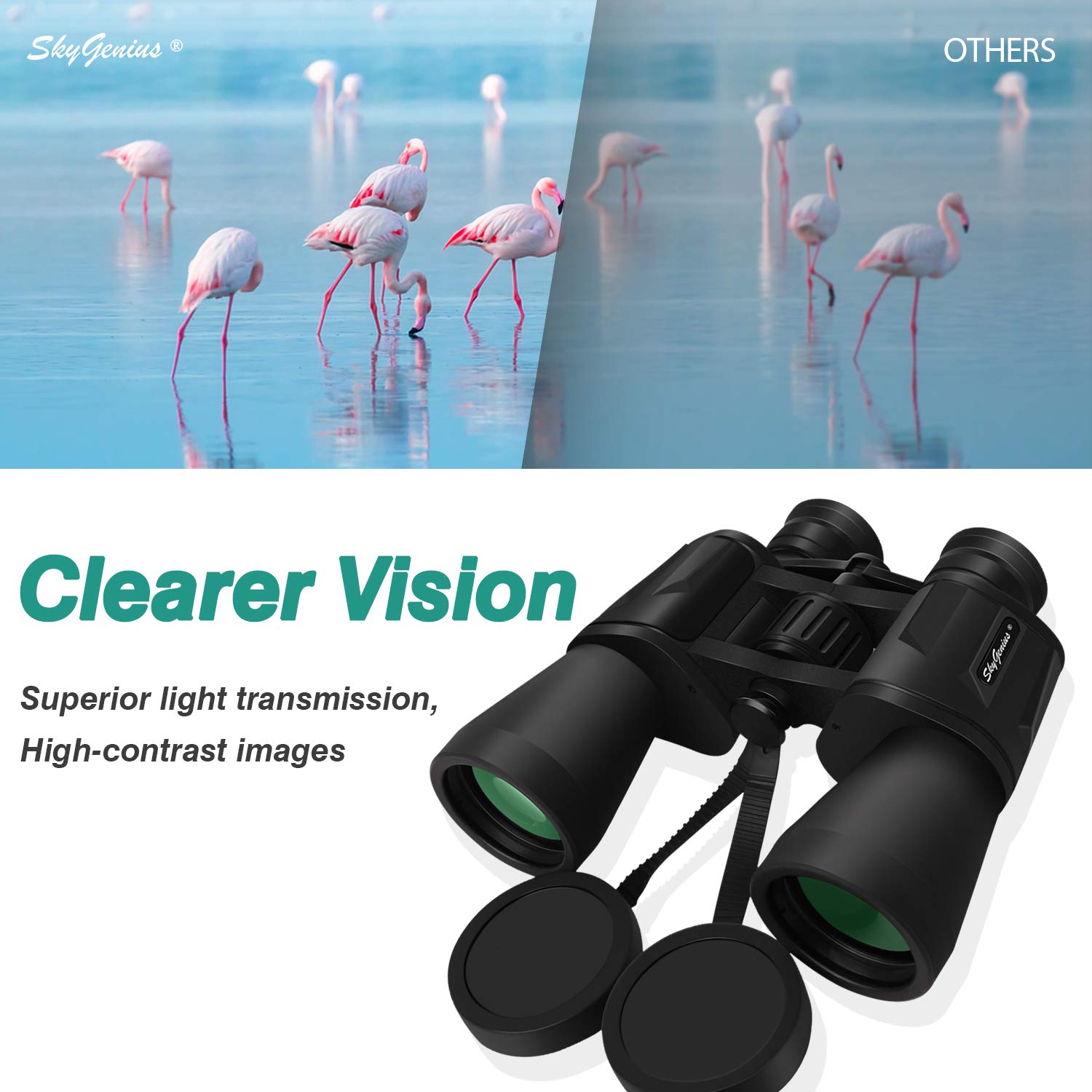 SkyGenius 10 x 50 Binoculars for Adults Powerful Full-Size, Clear Durable Binoculars for Bird Watching Sightseeing Wildlife Watching Traveling Stargazing with Low Light Night Vision