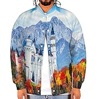 Germany Neuschwanstein Castle Men‘s Baseball Jacket Long Sleeve Casual Coat Bomber Jacket Unisex Streetwear