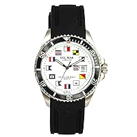 Del Mar 50378 46mm Stainless Steel Quartz Watch w/Polyurethane Band in Black with a White dial