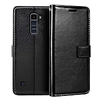 LG K10 Wallet Case, Premium PU Leather Magnetic Flip Case Cover with Card Holder and Kickstand for LG K10 2016 Black