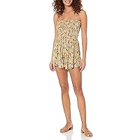 Angie Womens Women's Strapless Smocked Bodice Floral RomperRomper