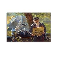 Rucatto Casual Old Man Reading Newspaper Motorcycle Art Drawing Retro Poster Canvas Wall Art Prints for Wall Decor Room Decor Bedroom Decor Gifts 12x18inch(30x45cm) Unframe-style