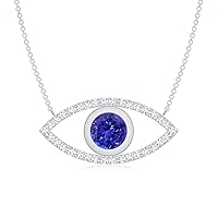 Natural Tanzanite Evil Eye Pendant Necklace with Diamond for Women in Sterling Silver / 14K Solid Gold