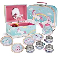 Jewelkeeper Rainbow Unicorn Gift Set - Musical Jewelry Box and Pretend Tea Set - Unicorn Gifts for Girls