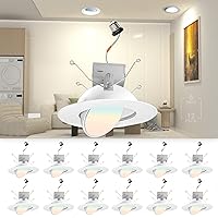 5/6In Swivel Gimbal LED Recessed Lighting，CRI 90 Replacement Direction Retrofit Recessed Light,140lm/w (high efficency) Dimmable 3000K/4000K/5000K Selectable LED Gimbal Recessed Lights-12Pack