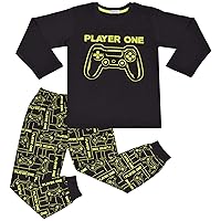 Kids Girls Boys Pyjamas Player One Contrast Top Bottom 2 Piece PJS Sleepwear Set