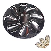 Stainless Steel Oyster Plate, Large Oyster Grill Pan, Round Oyster Serving Tray, Oyster Baking Dish Platter, Oyster Shell Shaped - for Seafood, Oysters, Sauce, Lemons, Grilling (10 Inch)