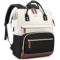 Laptop Backpack for Women, 17 Inch Work Business Backpacks Purse with USB Port, Large Capacity Doctor Nurse Bag Backbag, Waterproof Casual Daypack for Travel,Black-White-Brown