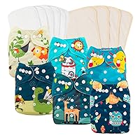 Reusable Cloth Diapers 6 Pack+6pcs Microfiber Inserts+4pcs Rayon from Bamboo Inserts, One Size Adjustable Washable Pocket Nappy Covers for Baby Boys,Rash-Free